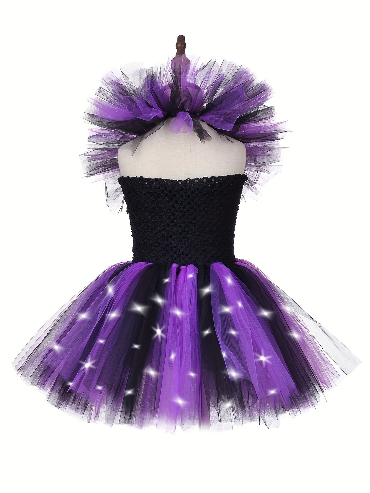 LED Witch Dress for Girls with Hat Halloween Costumes Kids Purple Tutu Dresses Clothes Outfit