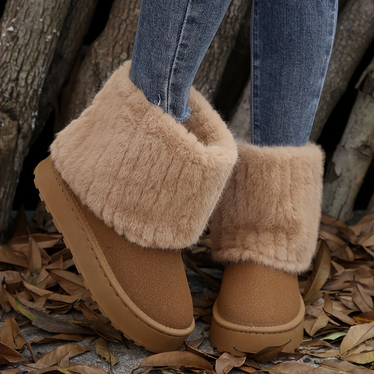 Cozy Fluffy Winter Boots - Soft Plush Lined, Platform Sole, Warm Snow Ankle Boots for Women - Perfect for Cold Weather, Outdoor Activities, and Everyday Wear