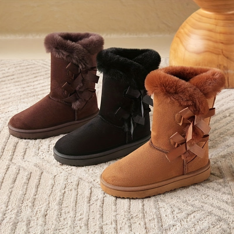 Cozy Women's Winter Snow Boots - Plush Lined, Thick Sole, Slip-On Mid-Calf In Brown