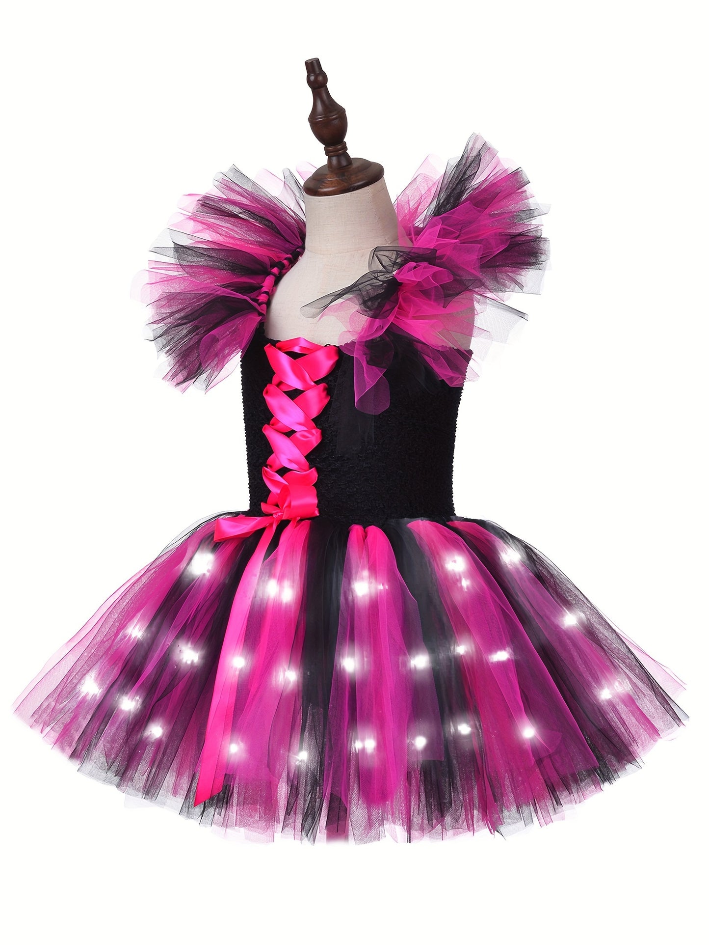 LED Witch Dress for Girls with Hat Halloween Costumes Kids Purple Tutu Dresses Clothes Outfit