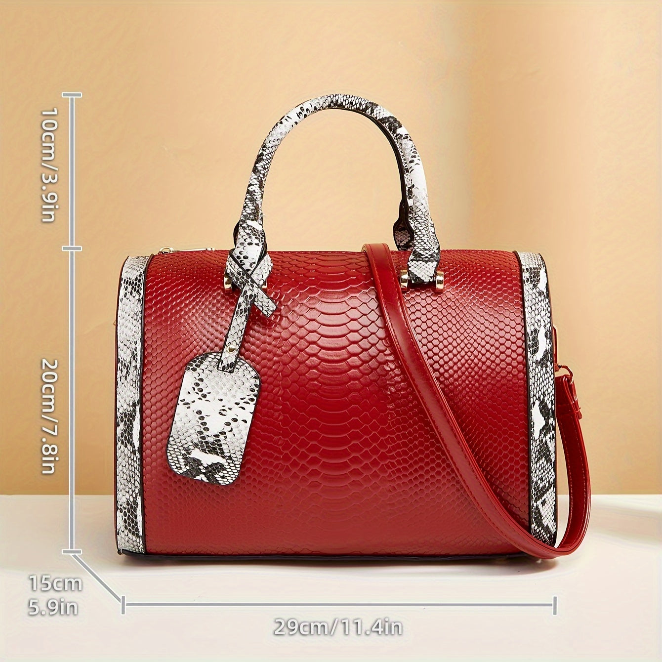 Chic Vintage-Inspired Snakeskin Tote Bag with Detachable Strap - Spacious & Stylish Faux Leather Handbag