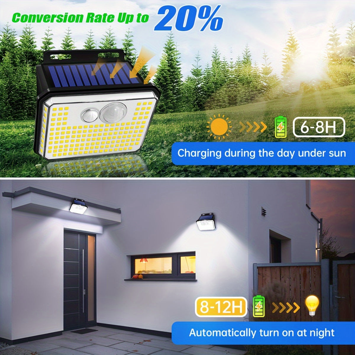 2 Pack 235led Solar Motion Sensor Lights Outdoor, 3 Modes Wireless Flood Light Solar Powered Security Lights For Outside Steps Yard Garden Fence Patio Wall