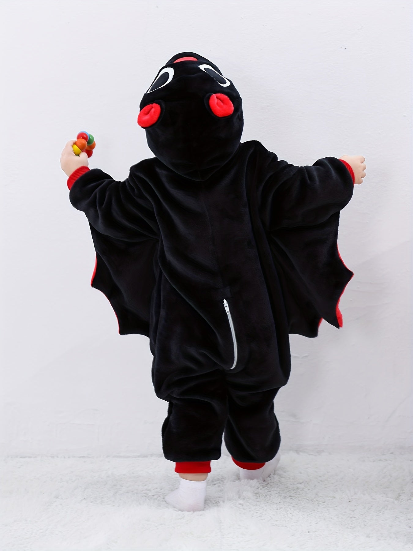 Baby's Halloween Style Bat Hooded Jumpsuit, Warm Fuzzy Wings Sleeve Romper, Baby Boy's & Girl's Clothes.