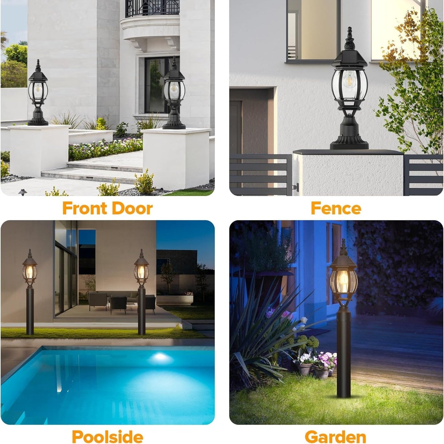 Solar Post Light with Pier Mount Base, Dusk to Dawn Aluminium Solar Lamp Post Light, Exterior Black Solar Powered Fence Post Light for Outside