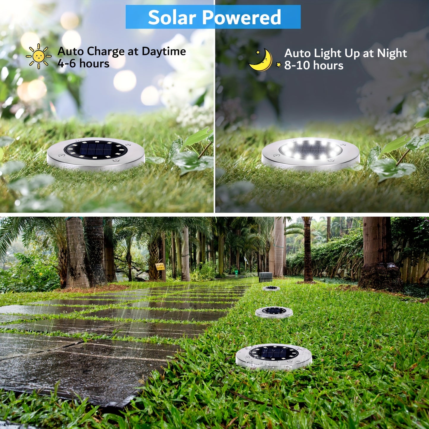 Biling Solar Outdoor Lights 12 Pack, Bright 12 LEDs Solar Ground Lights Waterproof, Flat Pathway Lights Solar Powered for Yard Walkway Garden Driveway (White)