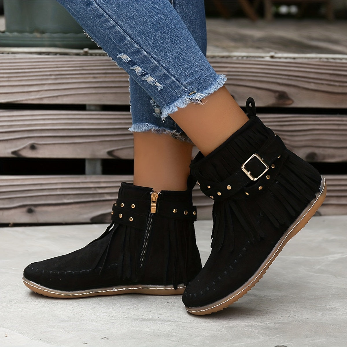 Stylish Tassel Embellished Short Boots - Comfortable, Casual, Side Zipper Ankle Boots with Soft Insoles for Winter - Easy Slip-On Design, Versatile Outfit Match