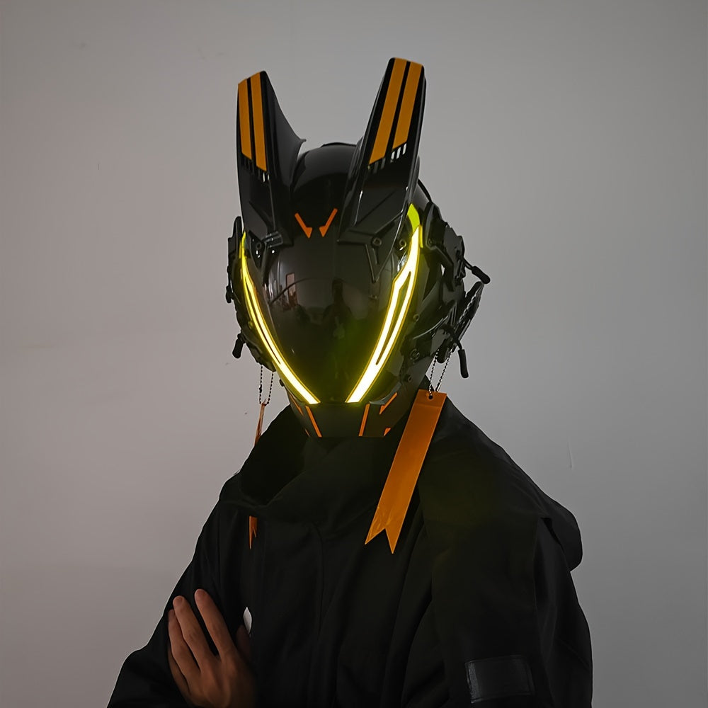 Cool And Futuristic LED Mask For Men, Plastic Cyberpunk Cosplay Accessory For Halloween Party