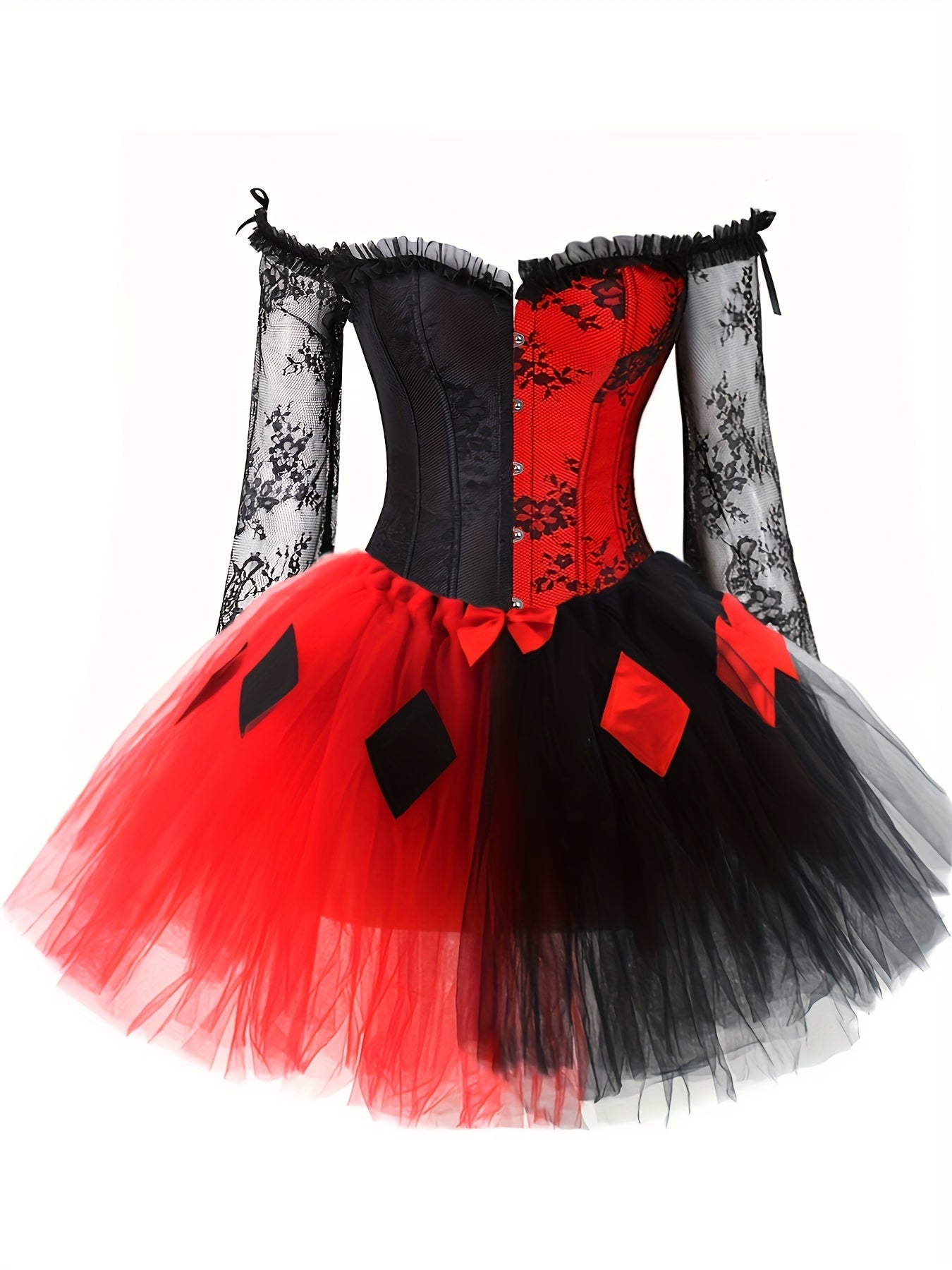 Halloween Clown Black And Red Mesh Skirt TUTU Skirt (black On The Left And Red On The Right, Red On The Left And Black On The Right.