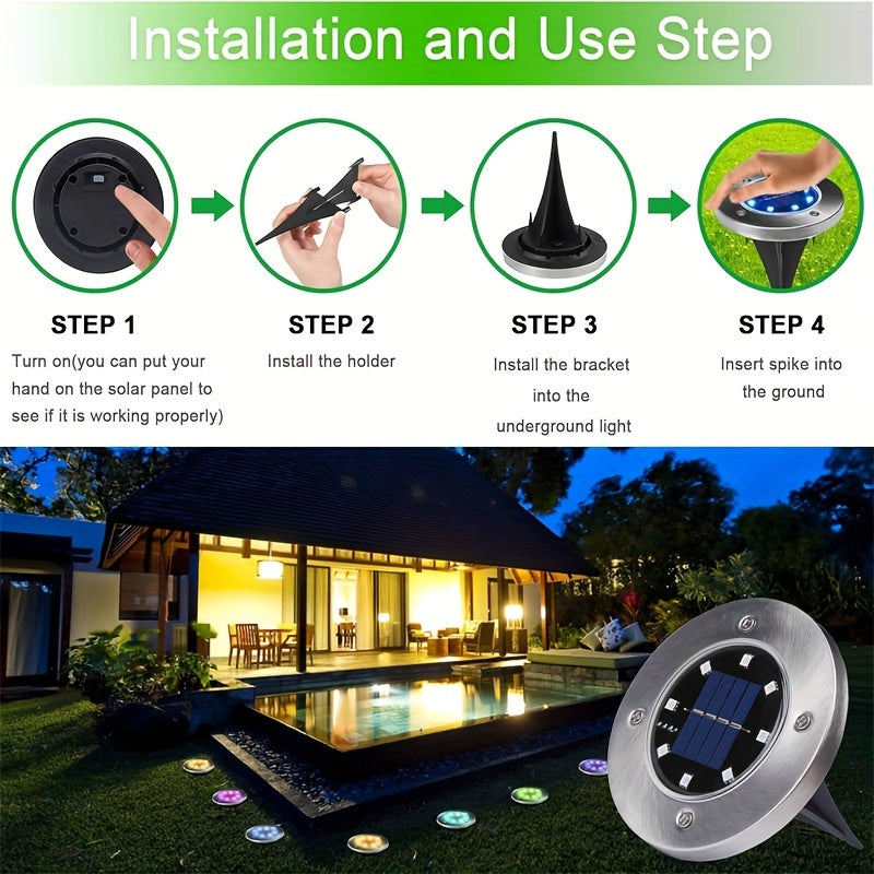 Solar Ground Lights Outdoor, 12 Pack 8 LED Color Changing Solar Disk Lights Garden In-ground Pathway Lights Landscape Lighting For Lawn, Yard, Deck, Patio, Walkway (RGB)