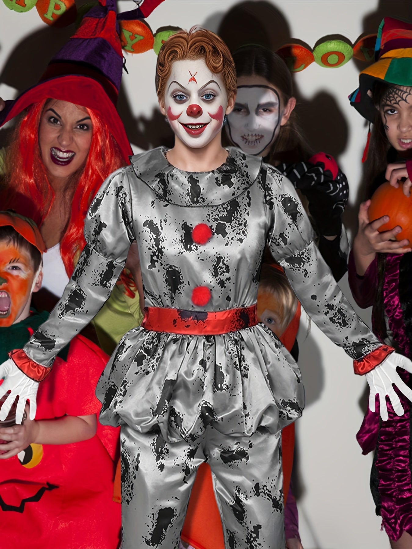 Kids' Halloween Clown Costume -, Polyester, Machine Washable - Perfect for Parties & Performances