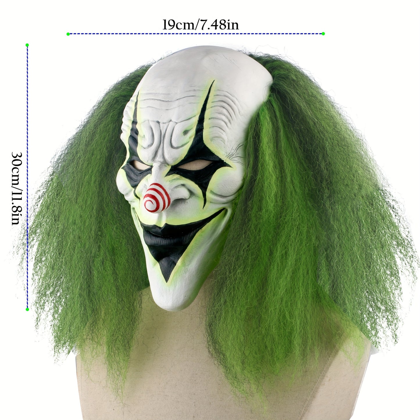 1pc Joker Clown Mask With Green Wig For Halloween, Adult Creepy Costume Masks