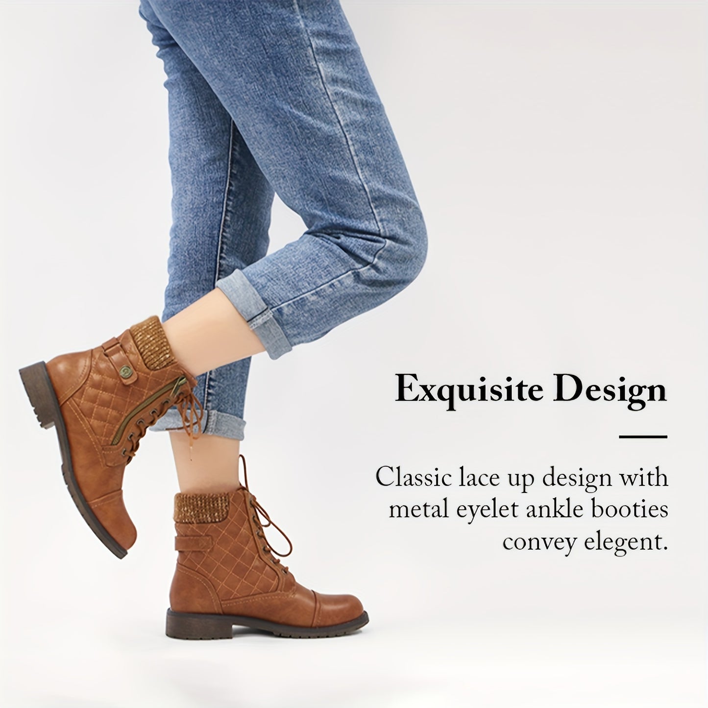 Women's Ankle Boots, Lace-up Plush Lined Combat Booties, Platform Quilted Pattern Boots