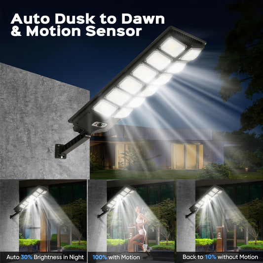 Solar Street Lights Outdoor, Solar Lights Outdoor, Solar Parking Lot Lights Dusk To Dawn, 6500k Waterproof Solar Led Lights With Motion Sensor, Remote Control For Outside Garden Yard, Energy-Efficient, Waterproof, And Durable