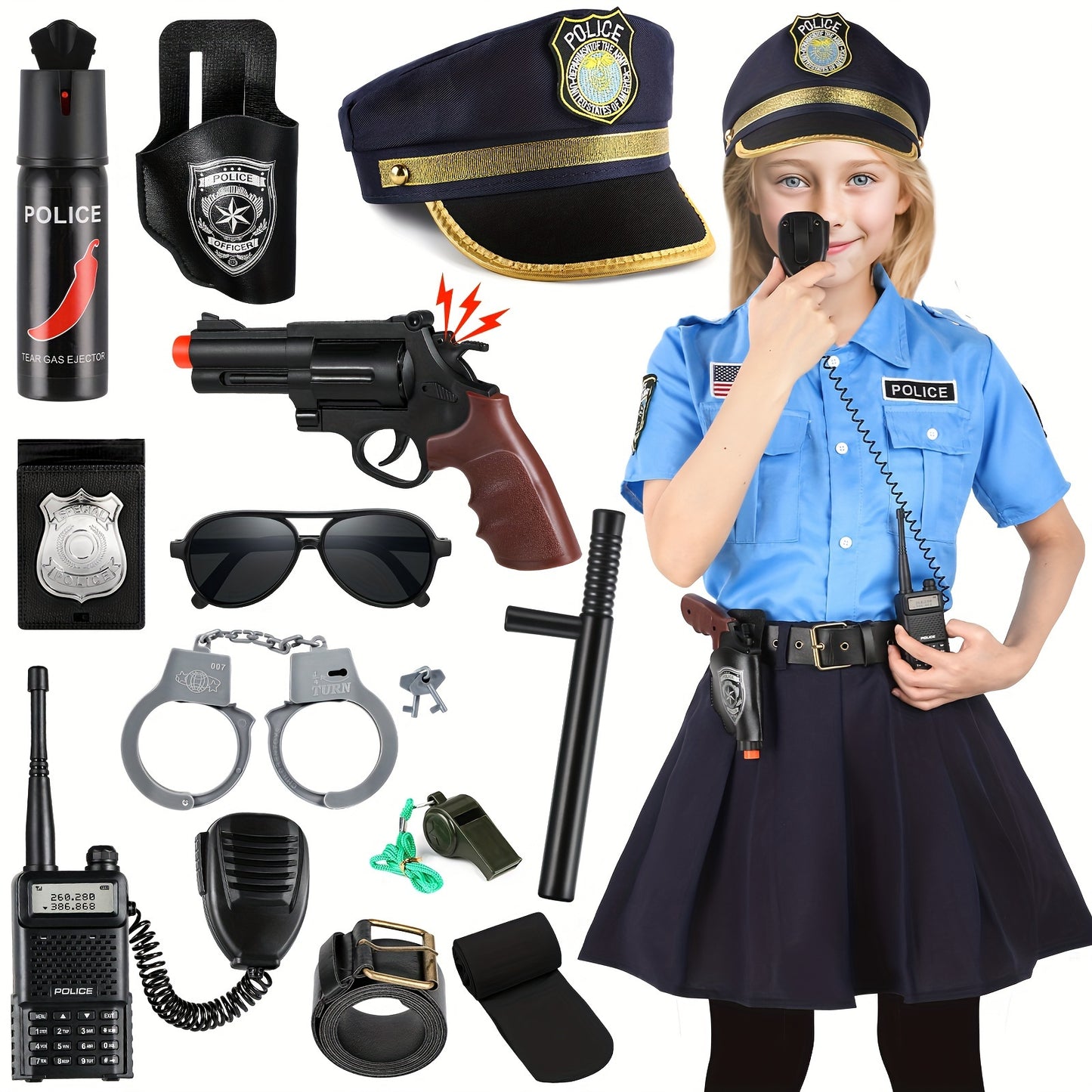 GINMIC Police Costume For Girls, Kids Police Costume, Halloween Costumes For Girls Kids 3-12 , Halloween Gift