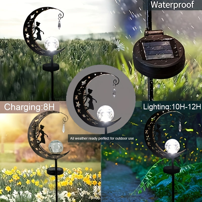 1 pc Solar Powered Outdoor Waterproof Moon Fairy Garden Lamp, Solar Powered Lawn Lamp For Small Path Landscape Courtyard Decoration Outdoor LED Pathway Lights Waterproof for Walkway, Yard, Lawn, Patio or Courtyard