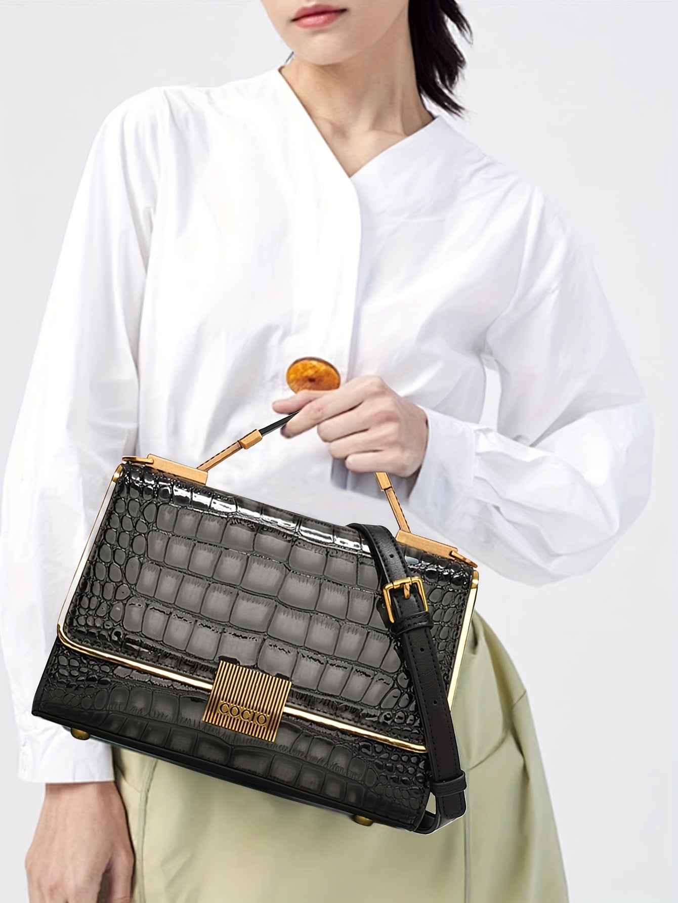 New Classic Luxury Style Satchel Bag, Trendy Women's Flap Handbag With Crocodile Pattern