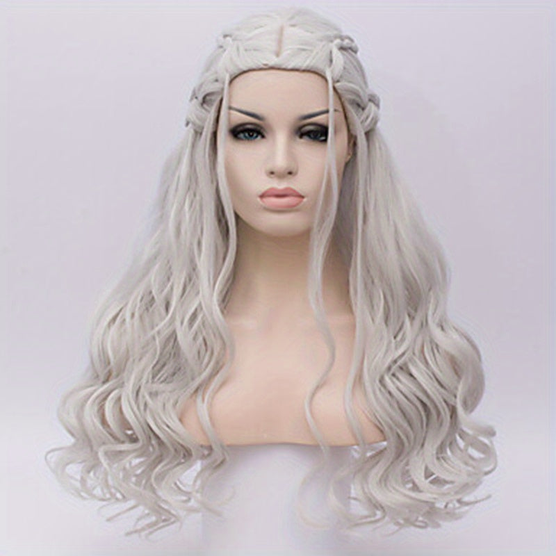 Synthetic Hair Wigs Silvery Long Braided Costume Cosplay Queen Wig For Halloween Party