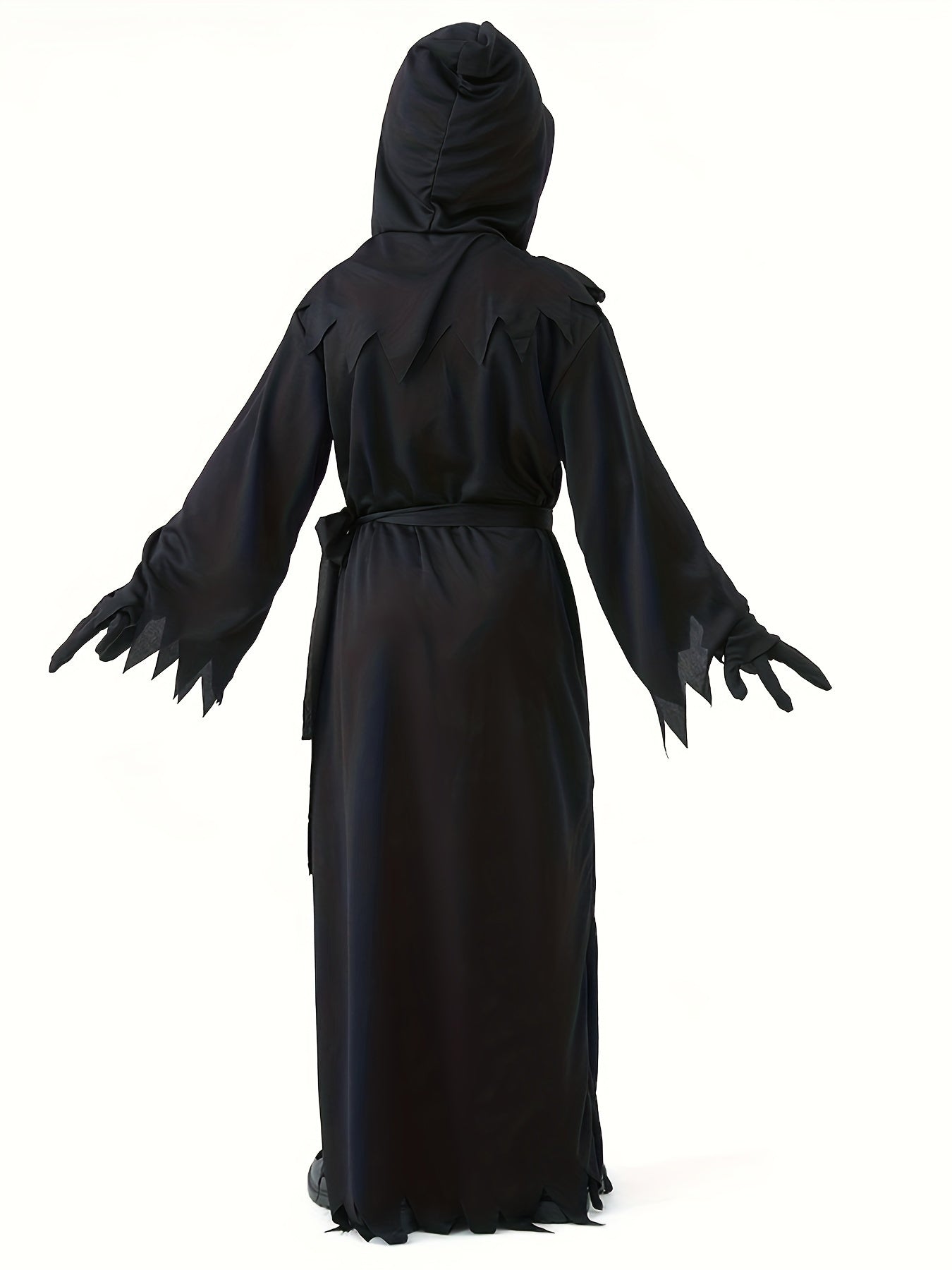 Halloween Youth Grim Reaper Costume Set with Glowing Eyes, Sickle & Luminous Accessories - Includes Headgear, Jumpsuit, Belt, Gloves - Ideal for Party Costume