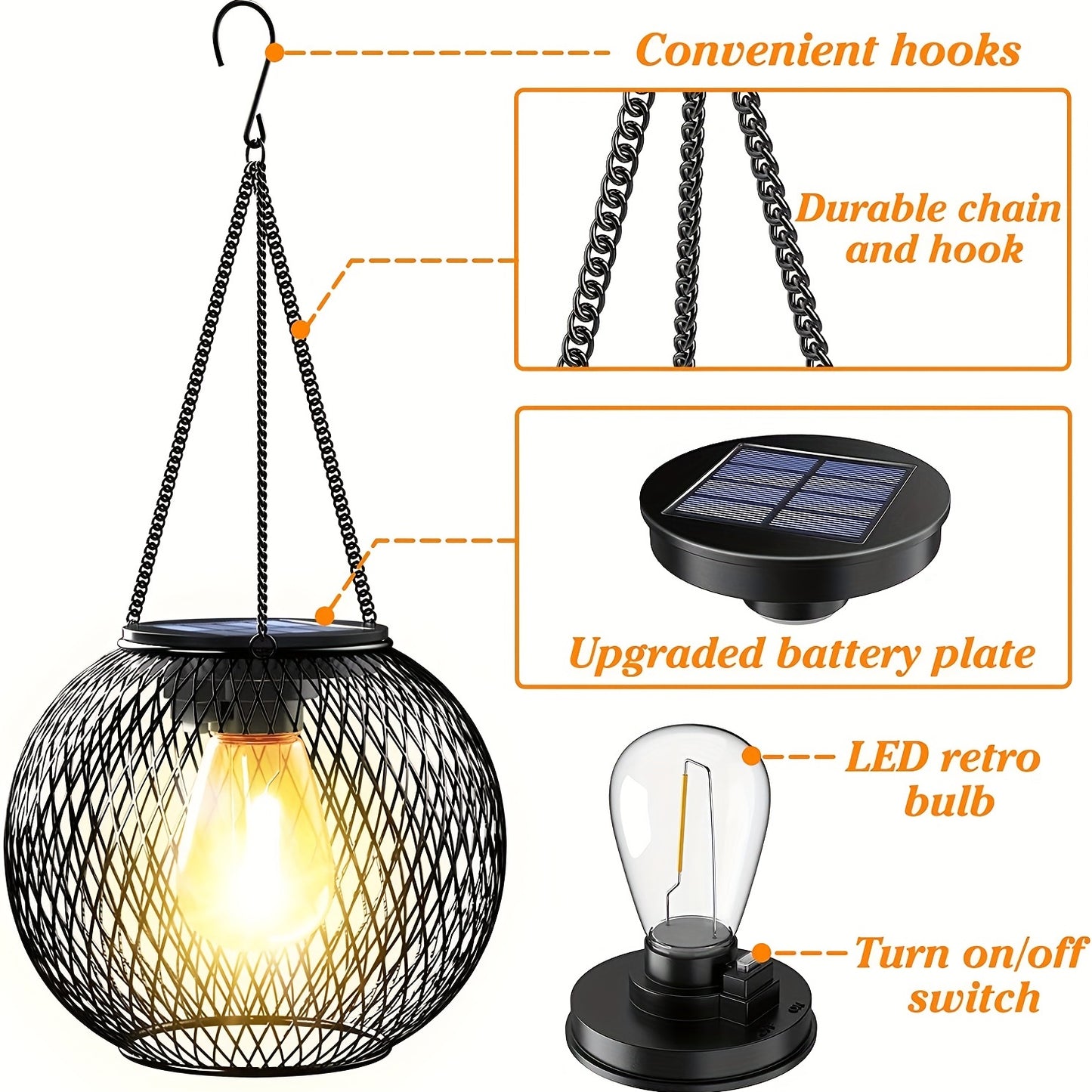 2pcs Upgrade Outdoor Solar Hanging Lights, Outdoor Garden Metal Hanging Lights, Decorative Lighting Solar Waterproof Tree Lights, For Garden Yard Yard Patio Yard Pathway