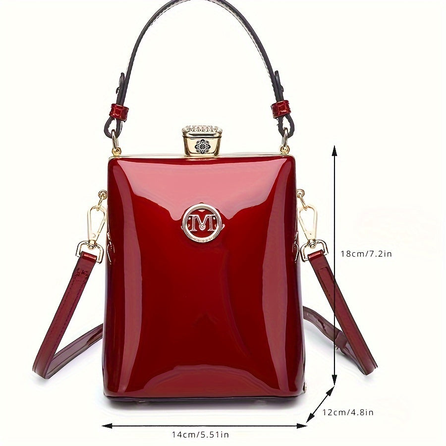 Chic Mini Patent Faux Leather Handbag for Women - Elegant Vertical Shoulder Bag with Adjustable Strap, Perfect for Special Occasions