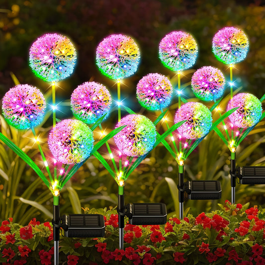 Solar Lights Garden Decor, 4 Pack Upgraded Decorative Dandelion Flowers with 36 Colorful LED  Lights for Outdoor Yard, Lawn, Pathway and Wedding