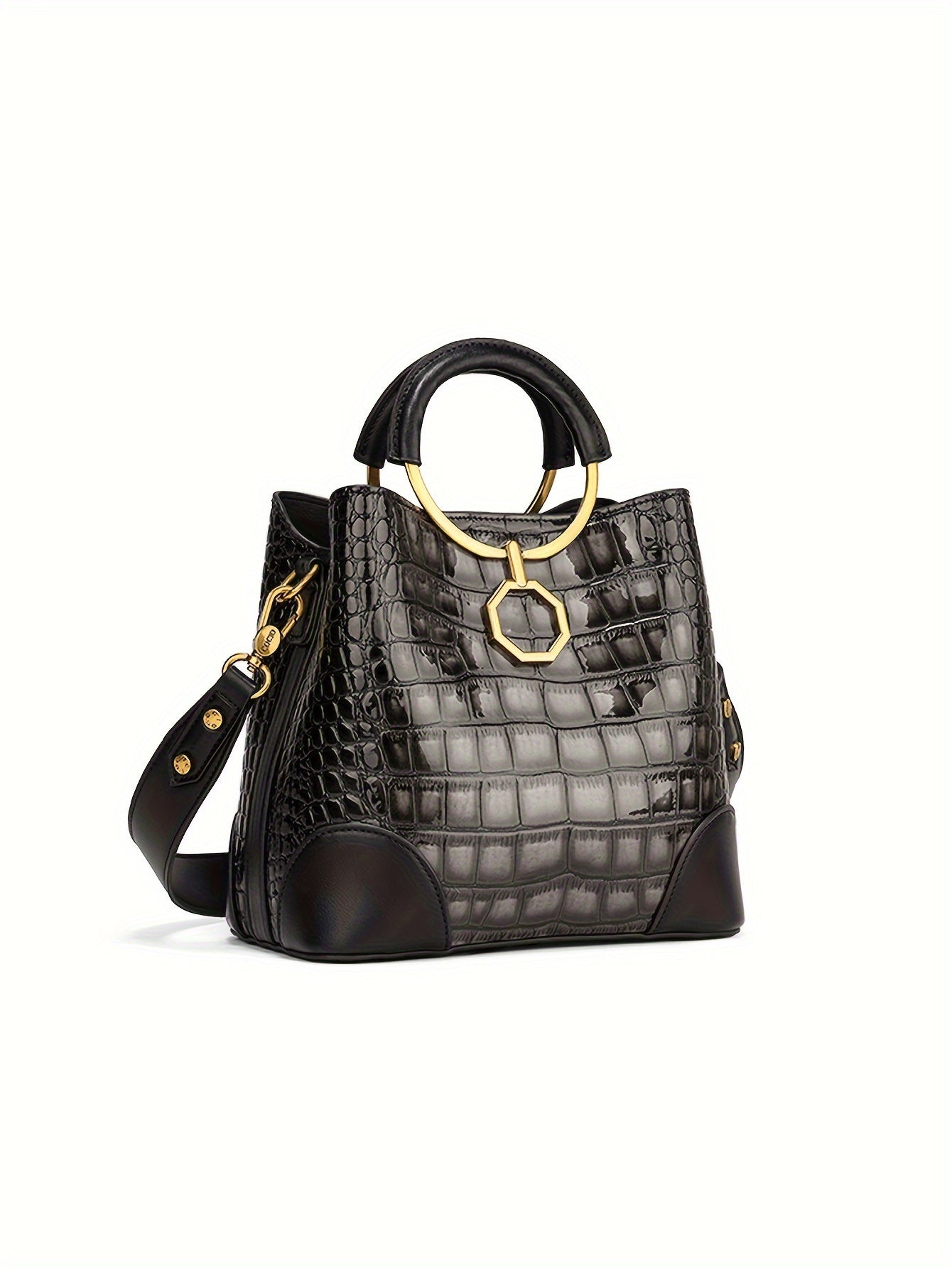 Classic Crocodile Pattern Satchel Bucket Bag, Luxury Style Handbag For Women, Elegant Shoulder Bag