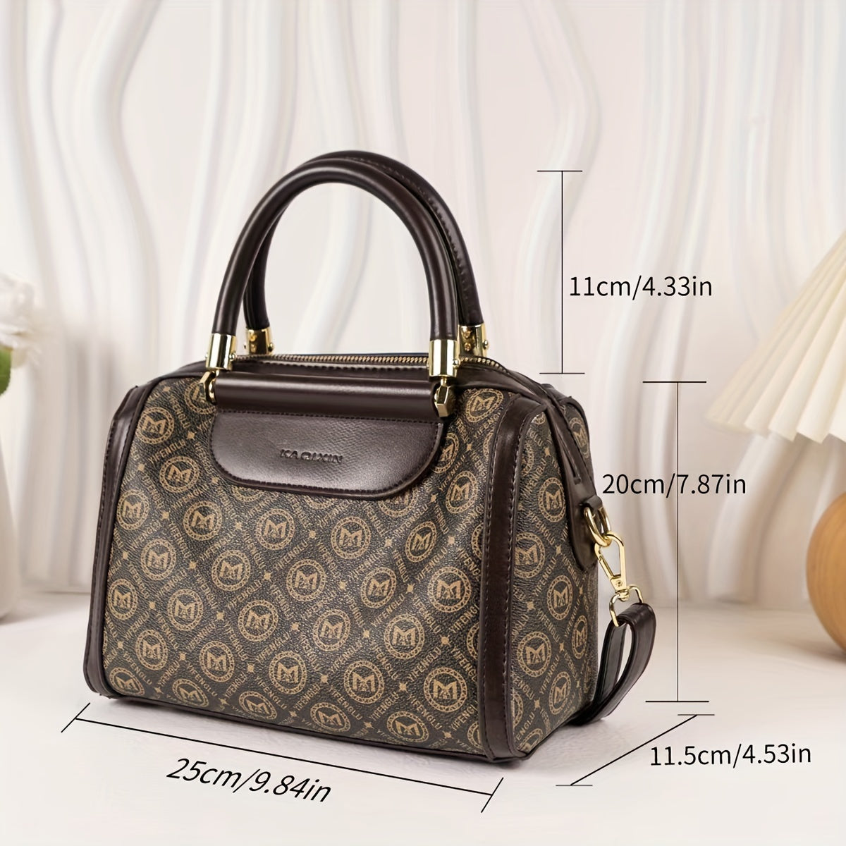 Geometric Pattern Handbag, Luxury Design Crossbody Bag, Women's Top Handle Boston Bag