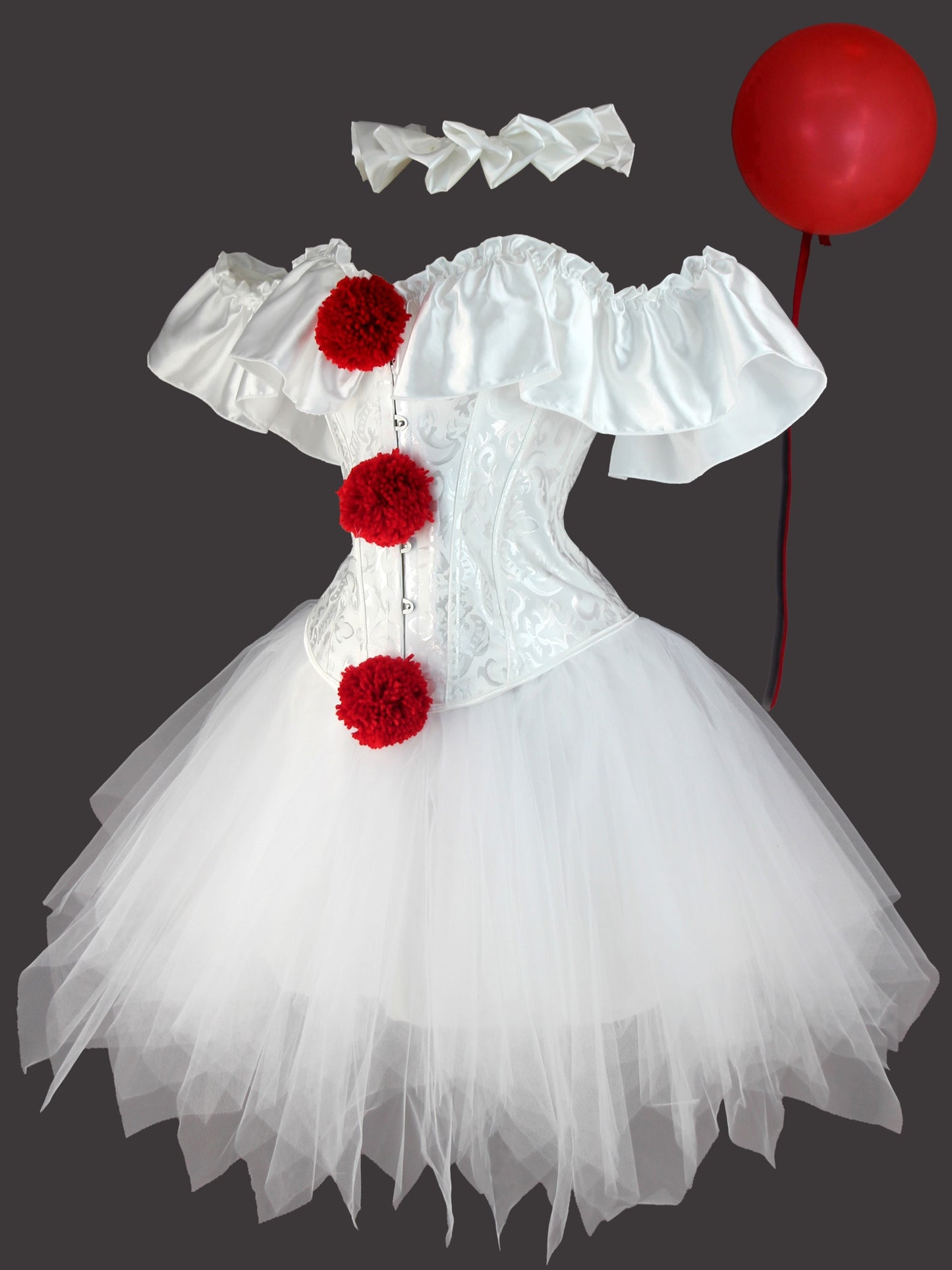 Halloween Clown L Return Of The Soul Dress Up Set, PIERROT CLOWN Dress Up Set, Bodycon Slim Fit Bodysuit And TUTU Skirt Set