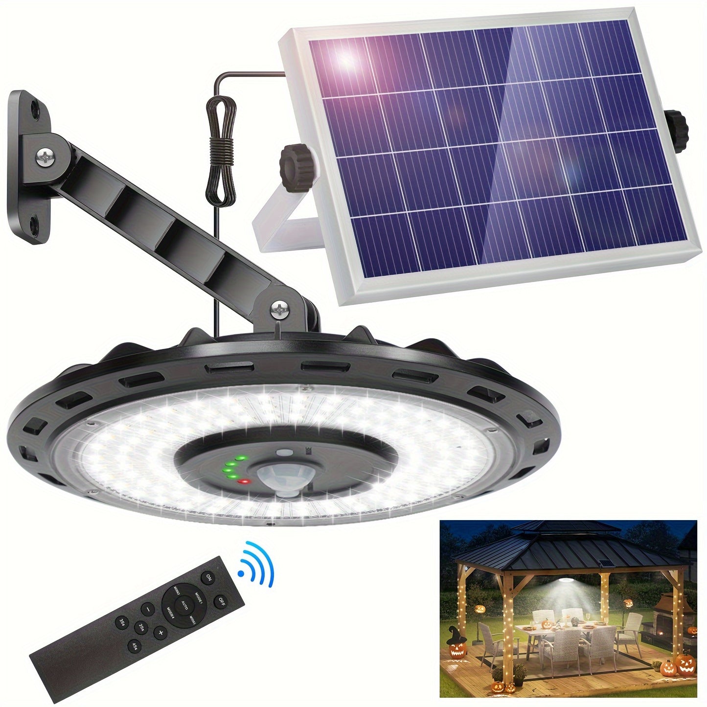 Solar Lights Indoor Outdoor, 3000LM Dimmable 5 Modes (2 for All Day Lighting) Motion Sensor Solar Shed Light with Remote, Solar Powered Outdoor Lights Waterproof for Barn Gazebo Yard Garage Patio Shed Porch Security Lighting