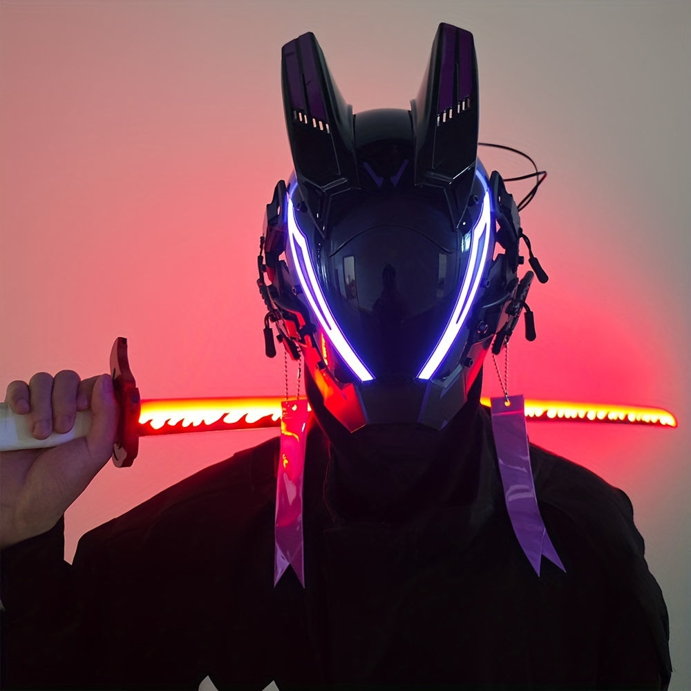 Cool And Futuristic LED Mask For Men, Plastic Cyberpunk Cosplay Accessory For Halloween Party