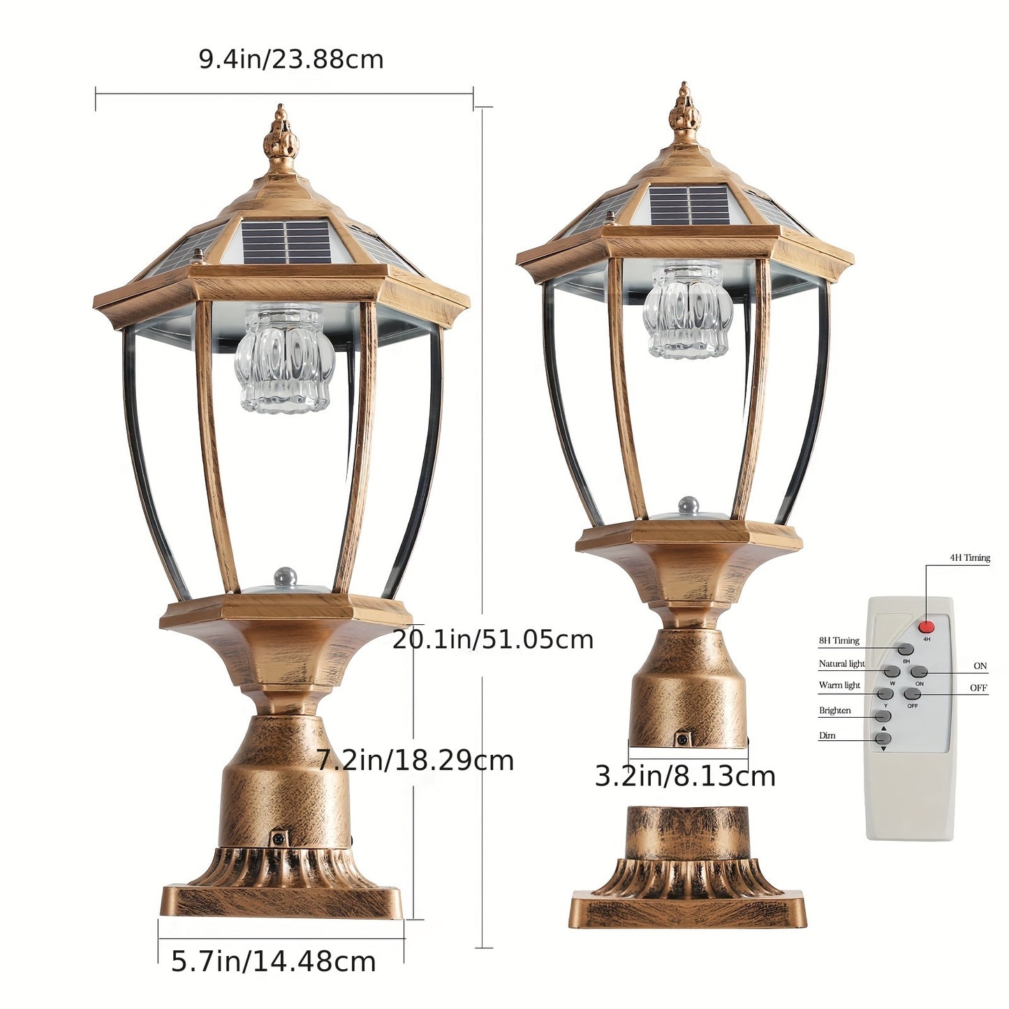 2Pcs Golden Outdoor waterproof and rust solar lights, entrance, hotel, courtyard, garage, garden gate landscapegate porch solar lights, with remote control, hotel restaurant garden outdoor waterproof lighting, summer and wint