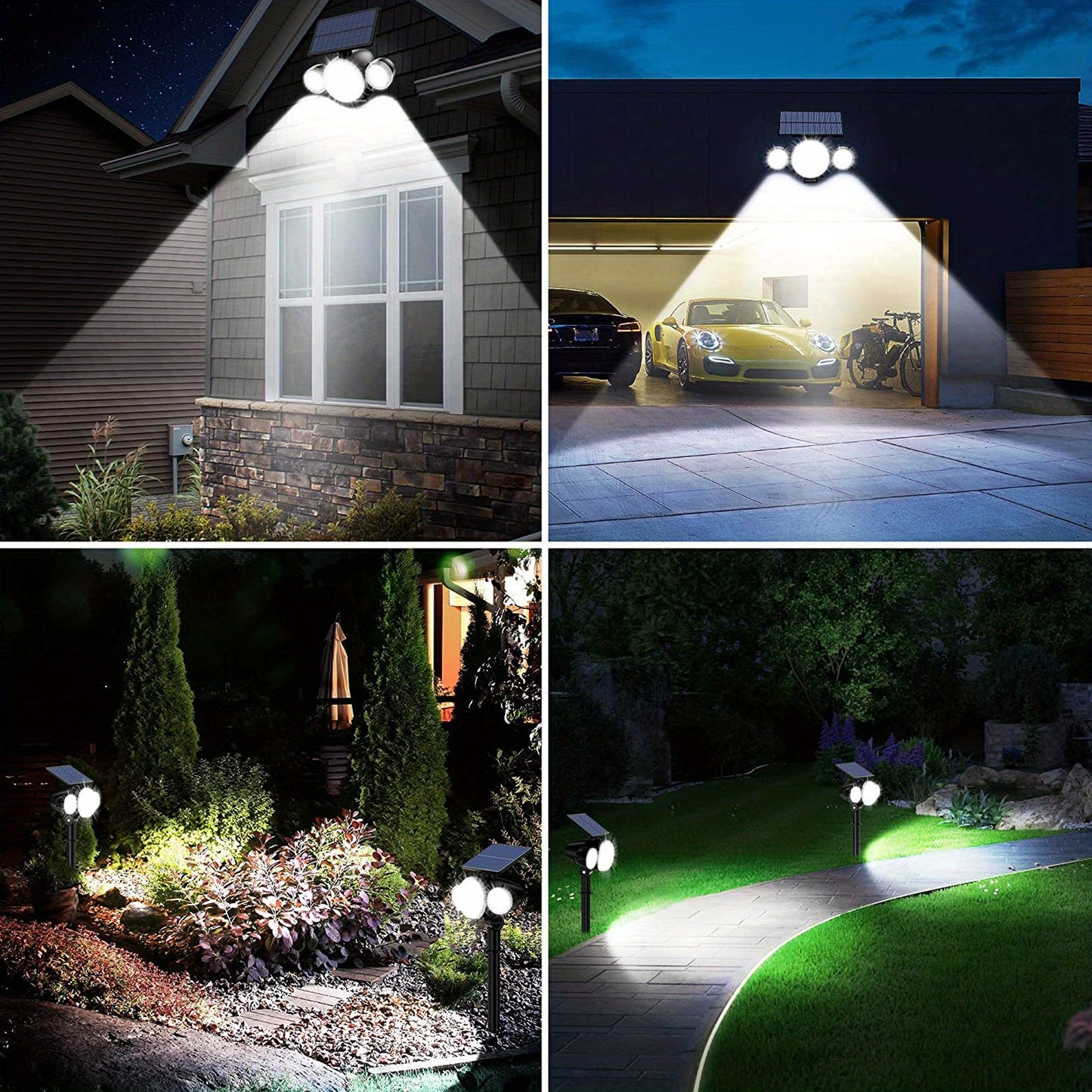 1pc Solar Outdoor Lights 88 LED, Solar Lawn Lights With Motion Sensor, 3 Adjustable Heads, 360° Lighting Wall Lights, Solar Spotlight With 2 Mounting Modes, IP65 Waterproof Solar Security Floodlight For Road Lawn Garage