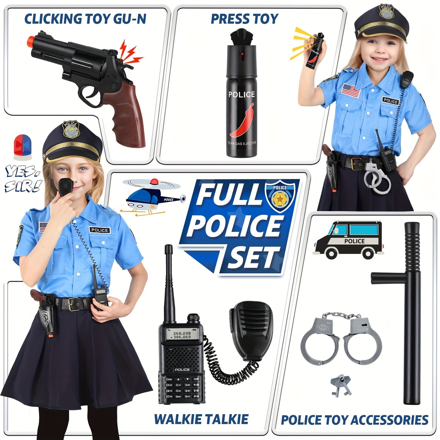 GINMIC Police Costume For Girls, Kids Police Costume, Halloween Costumes For Girls Kids 3-12 , Halloween Gift