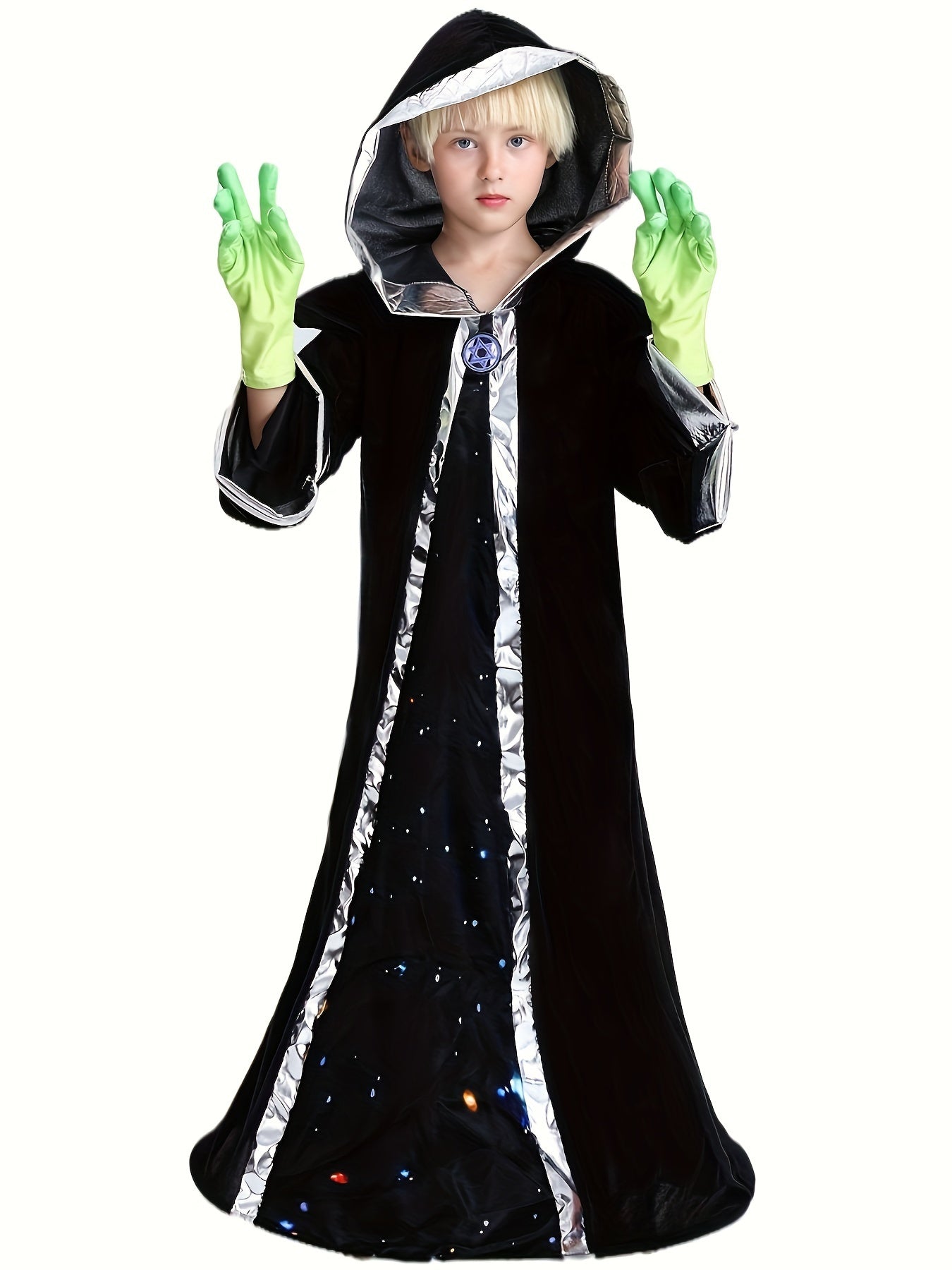 Boys Alien Clothing, Black Hooded Cloak & Mask & Gloves Set, Boys Halloween Party Clothes