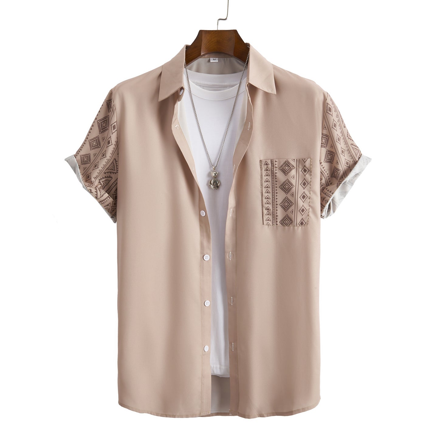 Bohemian Ethnic Style Pattern Men's Retro Casual Short Sleeve Lapel Shirt With Chest Pocket, Summer