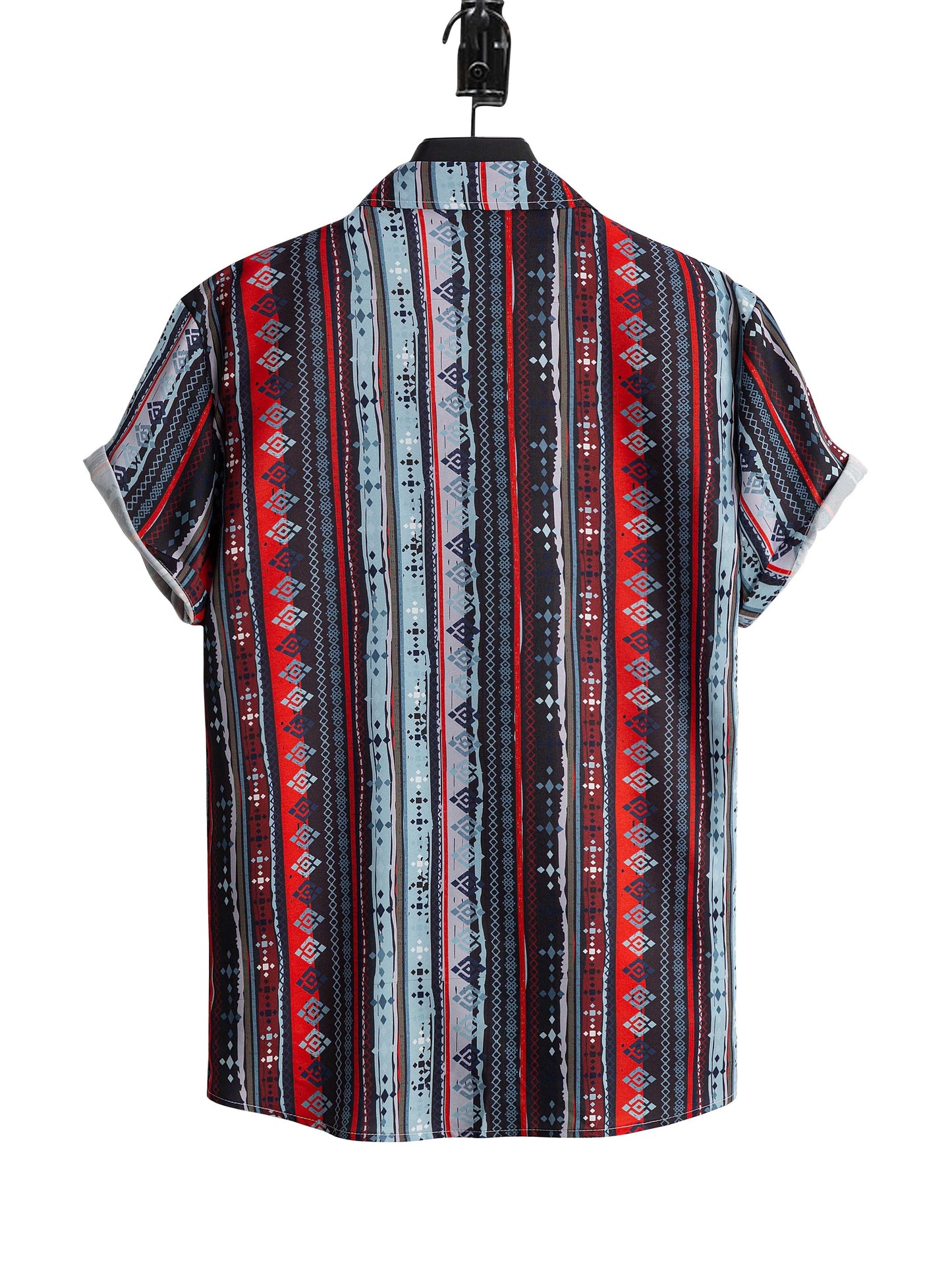 Retro Bohemian Pattern Men's Short Sleeve Lapel Shirt, Men's Casual Hawaiian Shirt