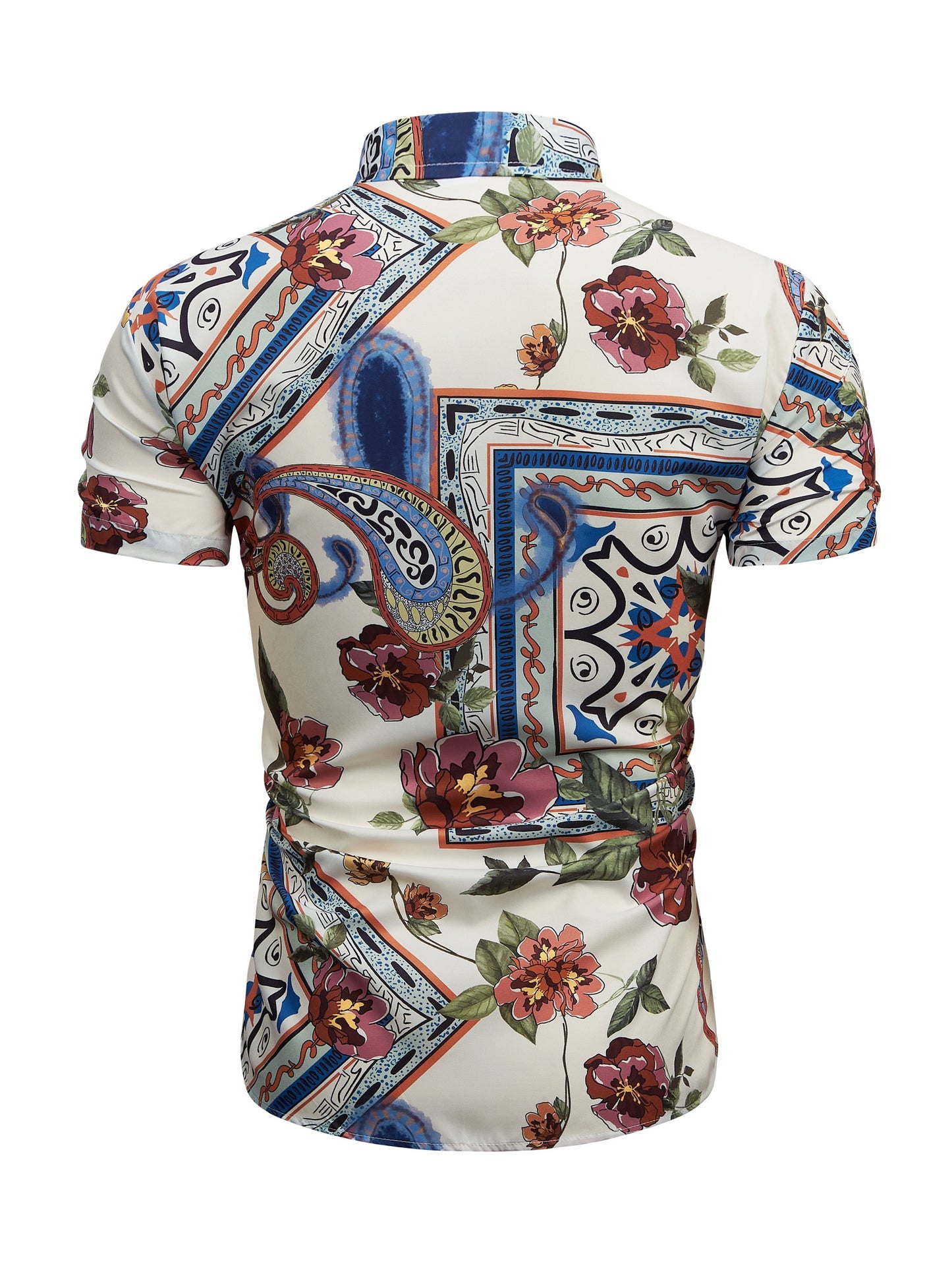 Trendy Boho Style Print Men's Casual Short Sleeve Shirt, Men's Shirt For Summer Vacation Resort, Tops For Men, Gift For Men