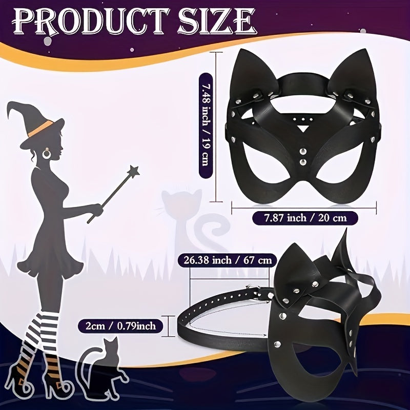 Black Leather Cat Lady Mask And Collar Set