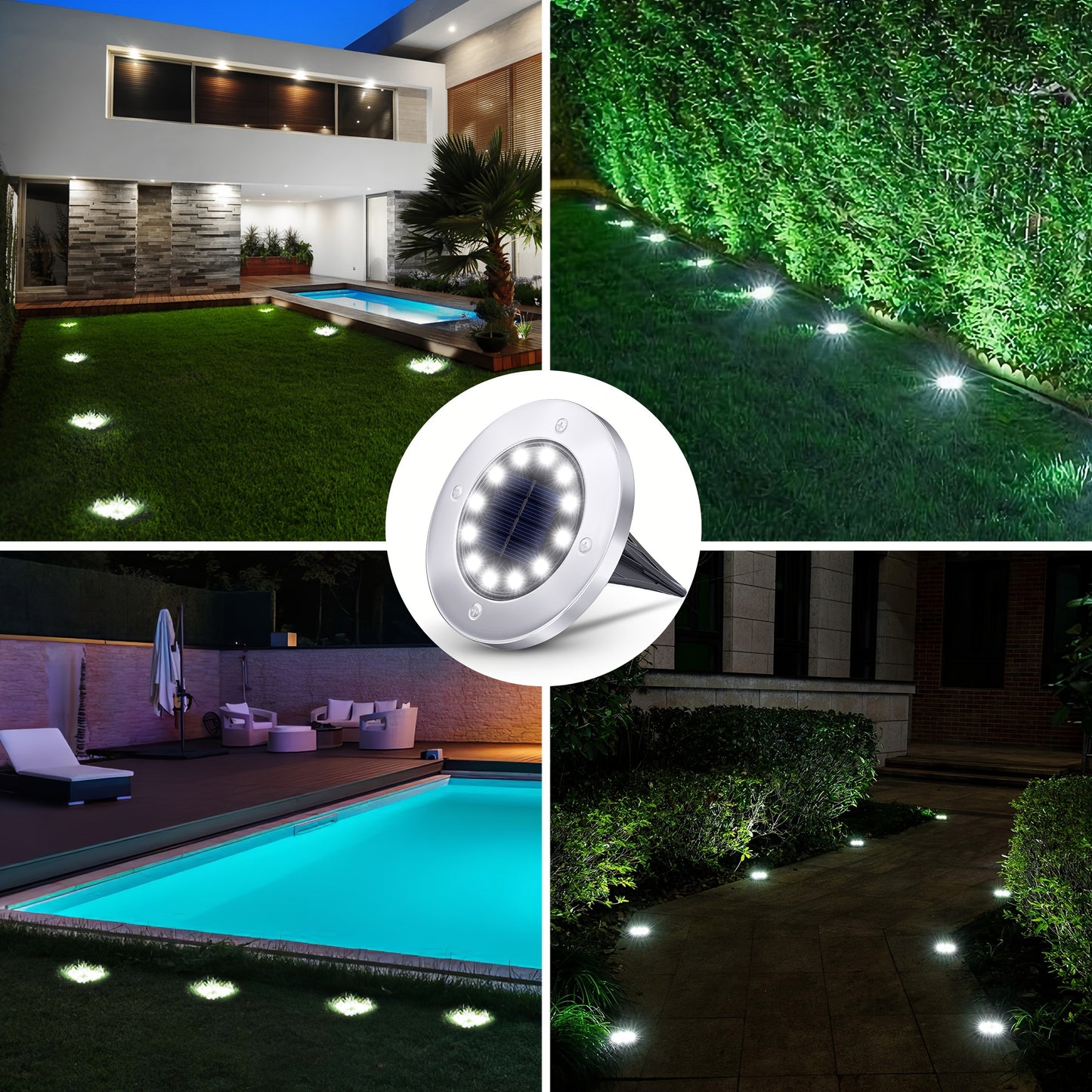 Biling Solar Outdoor Lights 12 Pack, Bright 12 LEDs Solar Ground Lights Waterproof, Flat Pathway Lights Solar Powered for Yard Walkway Garden Driveway (White)