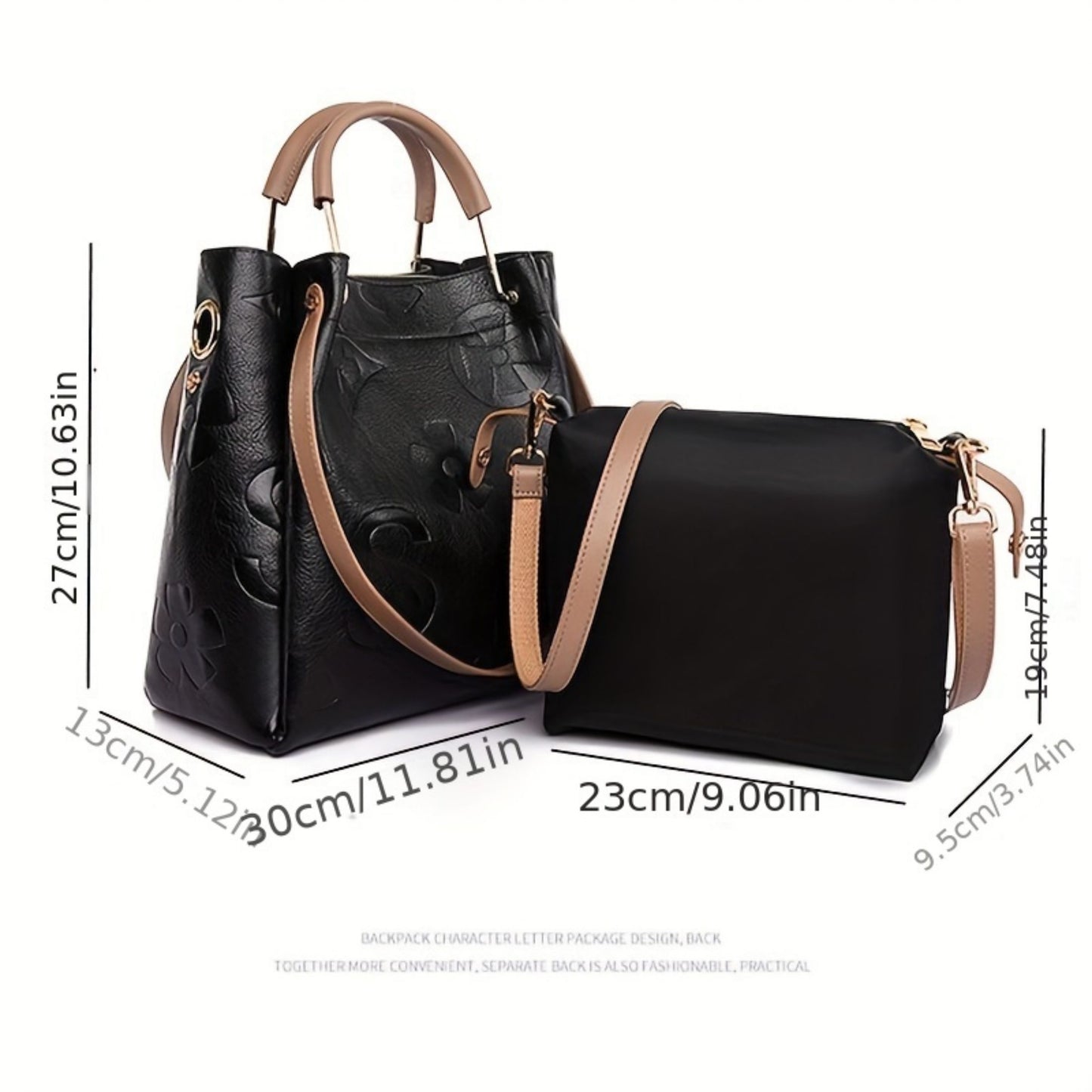 Large Capacity Elegant Flower Embossed Handbag, Fashionable Satchel Bag For Work, Classic All-Match Bucket Bag