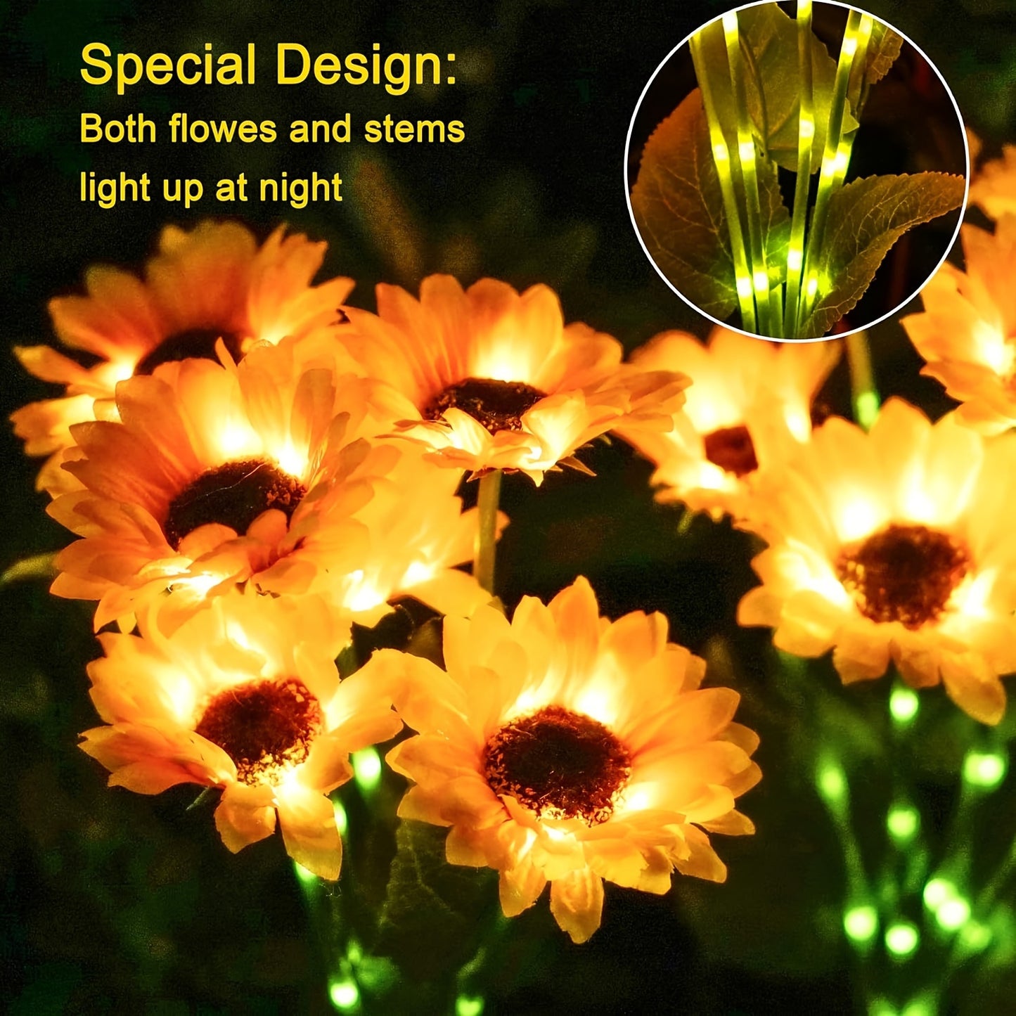 4 Pack Solar Garden Lights, Sunflower Outdoor Solar Lights For Outside With Lifelike Bigger Sunflower & Bright 24 LED, Solar Powered Outdoor Lights For Yard Pathway Garden Decor