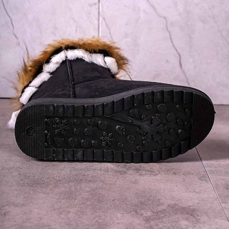 Women's Faux Fur Snow Boots, Casual Slip On Plush Lined Boots, Women's Comfortable Winter Boots