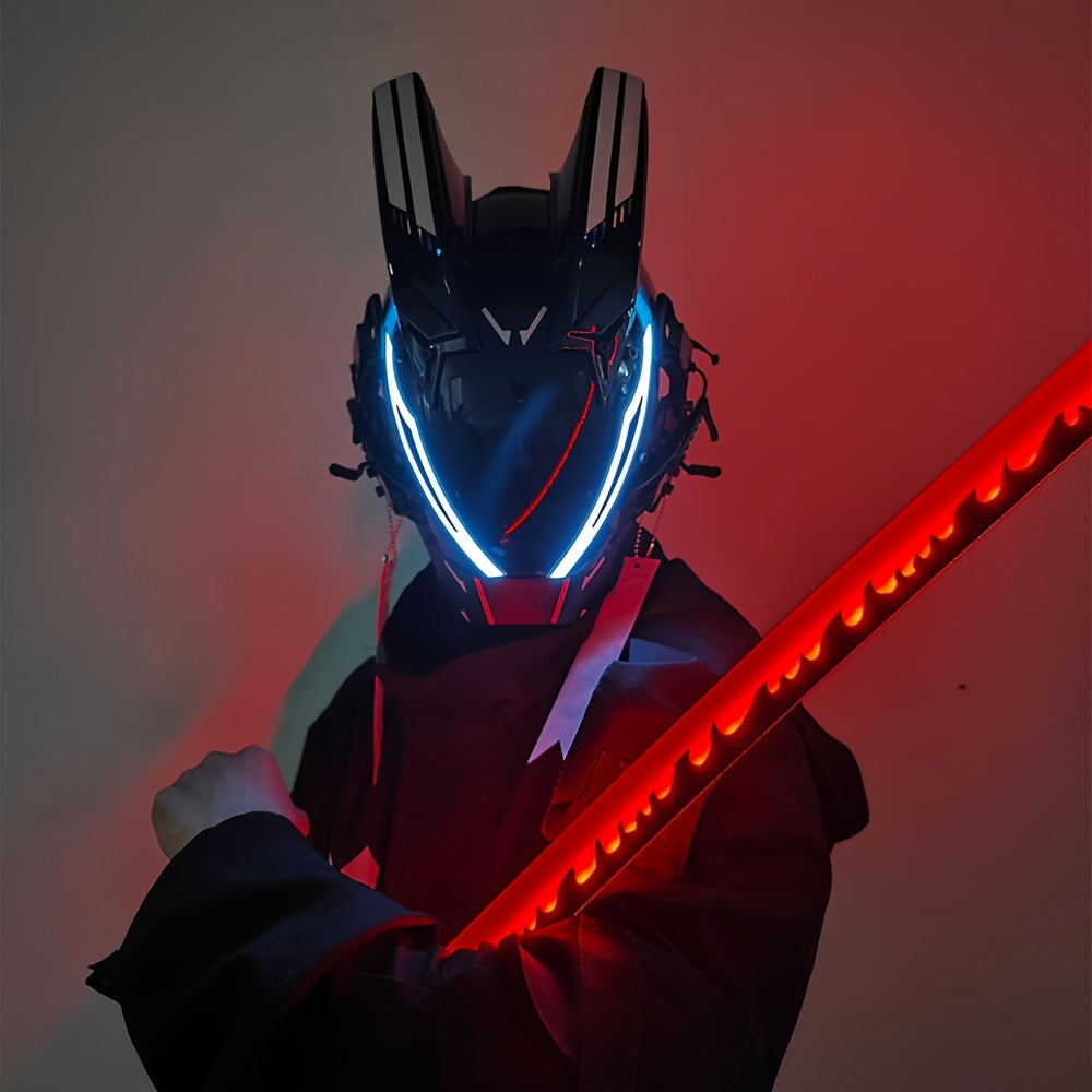 Cool And Futuristic LED Mask For Men, Plastic Cyberpunk Cosplay Accessory For Halloween Party