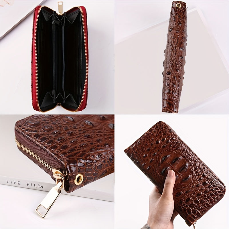 Elegant Glossy Vintage Handbag Crocodile Pattern Crossbody Bag, Luxury Fashion Bridal Purse For Evening Party Date, PU Leather With Circular Handle