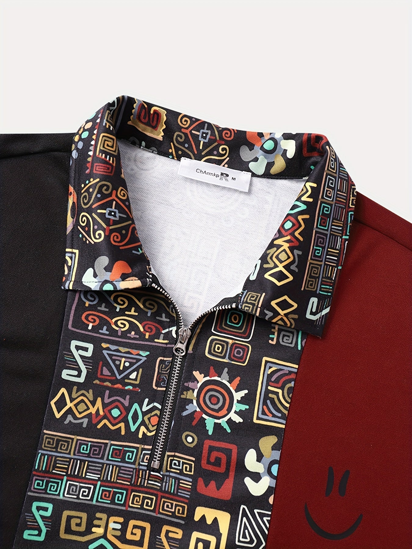 Mens Vintage T Shirt Zip Up Henley Shirt Casual Patchwork Ethnic Shirt Short Sleeve Hippy Tops