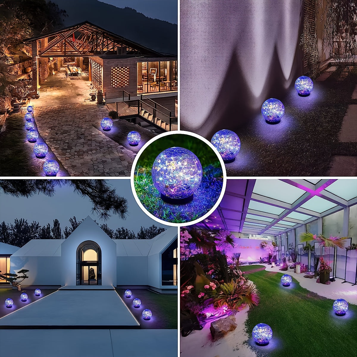 Solar Garden Lights Outdoor, Crackle Glass Globe Solar Lights with 600mAh Battery, Plastic Decorative LED Lighting for Patio, Lawn, Backyard, Waterproof Solar Powered Balls for Festivals & Holidays