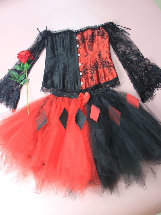 Halloween Clown Black And Red Mesh Skirt TUTU Skirt (black On The Left And Red On The Right, Red On The Left And Black On The Right.