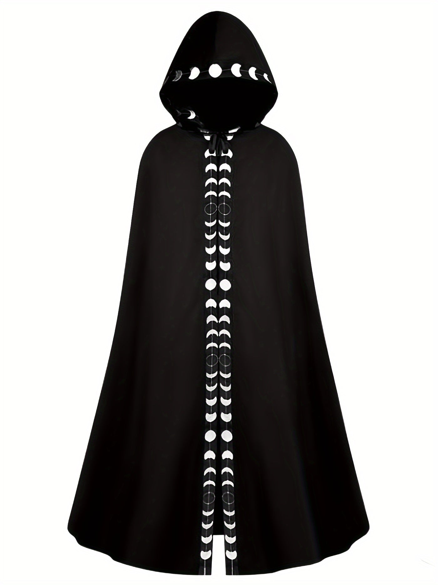 Men's Moon Phases Graphic Print Hooded Cloak, Mysterious Medieval Renaissance Long Cape Ritual Robe For Halloween Party Gift