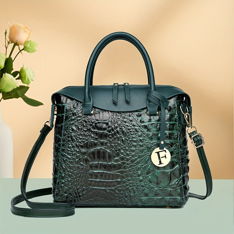 Crocodile Print Crossbody Bag, Luxury Shoulder Bag, Women's Fashion Handbag & Purse For Commute