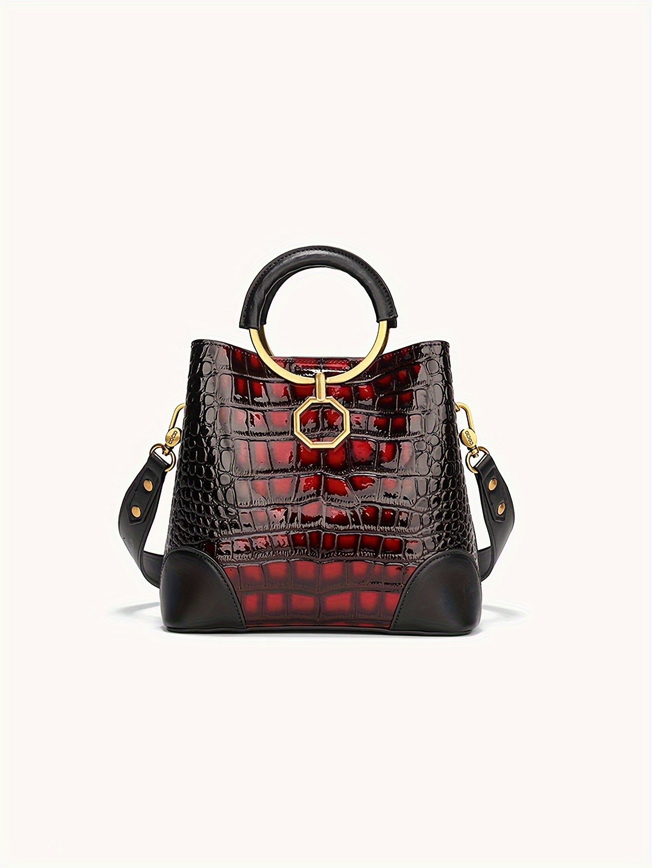 Classic Crocodile Pattern Satchel Bucket Bag, Luxury Style Handbag For Women, Elegant Shoulder Bag